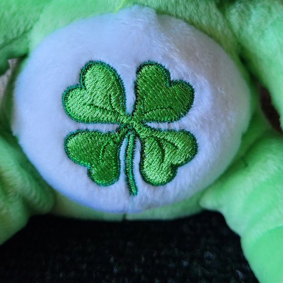 CARE BEARS Good Luck Bear + Baseball Cap 8” Plush Shamrock Four Leaf Clover 2004 - Picture 2 of 8